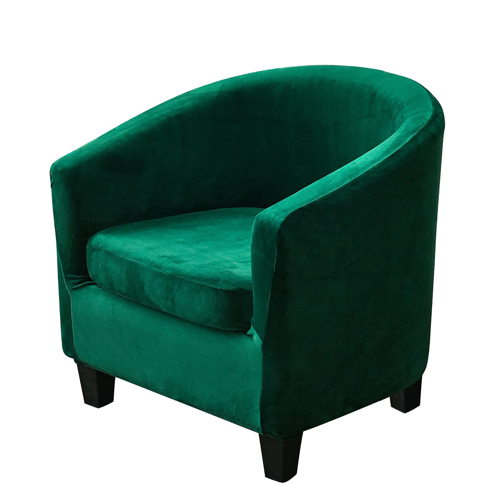 Mingfuxin 2 Pieces Tub Chair Covers，Upgraded 2 IN 1 Design Stretch Velvet Armchair Sofa Slipcover with Cushion Cover, Non Slip Club Bucket Chairs Sofa Couch Covers (Upgraded-Dark Green, Velvet)