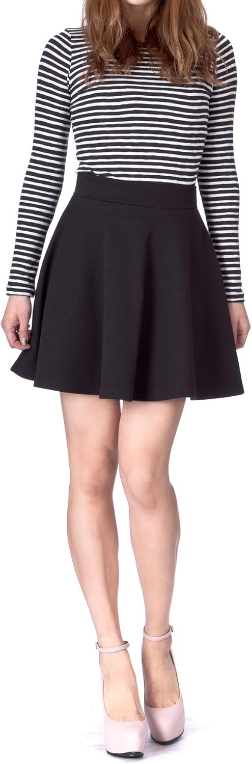 Basic Solid Stretchy Cotton High Waist A-line Flared Skater Mini Skirt at  Women’s Clothing store