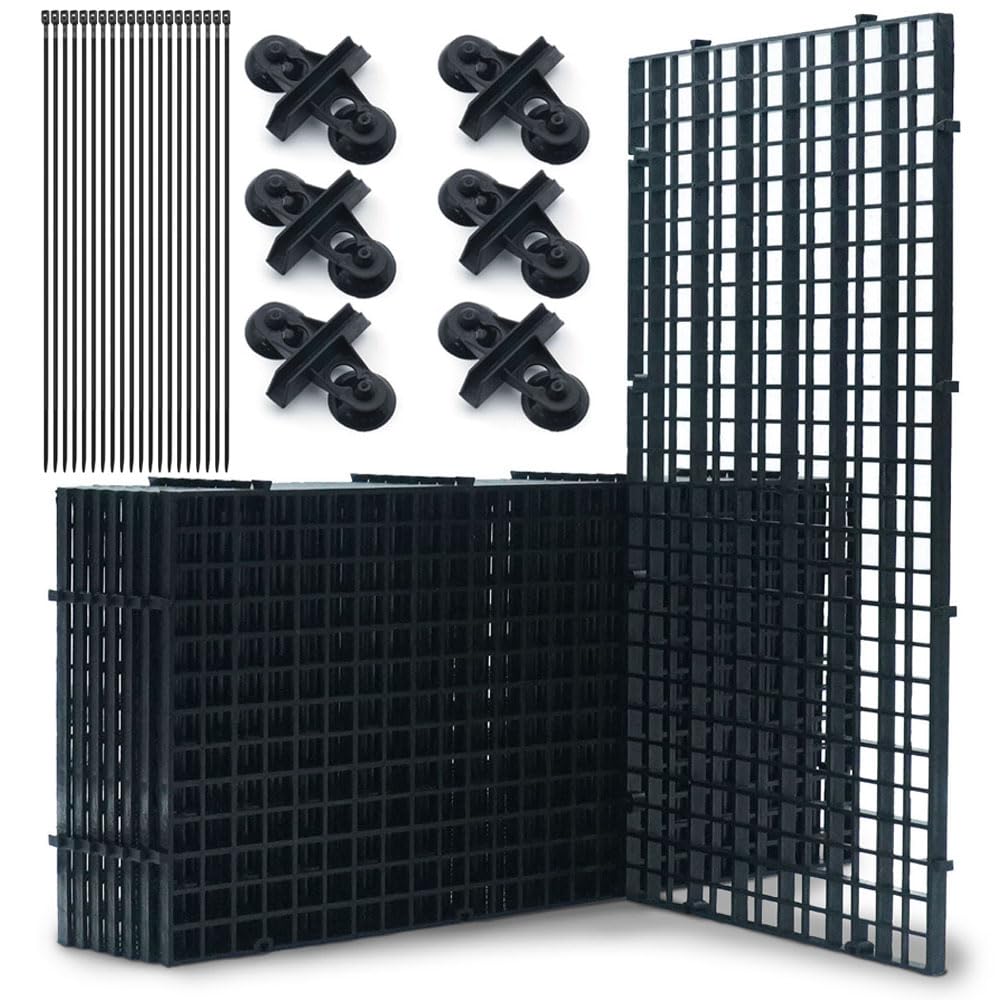 LINLAN Aquarium Fish Tank Dividers Set, 8 Pcs 15X30 cm Aquarium Grid Plastic with 6 Pcs Sucker Clips and 20 Pcs Cable Ties, Egg Crate for Fish Isolation(Black)