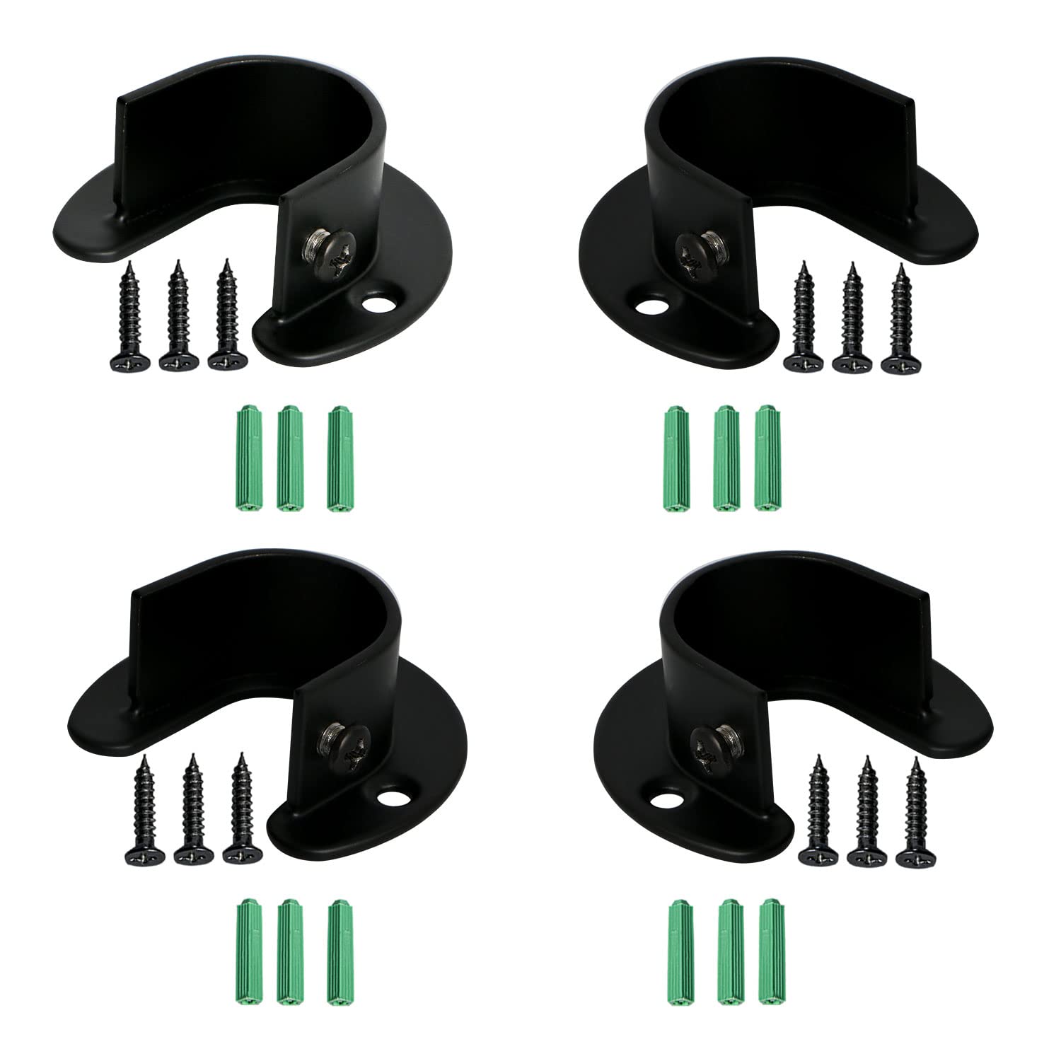 Ohamtes 4Pcs Opening Diameter 32 mm (1-1/4"), Stainless Steel Matte Black Flange Rod Bracket Curtain Shower Curtain Rod Mounting Bracket Closet Rod End Support Receptacle