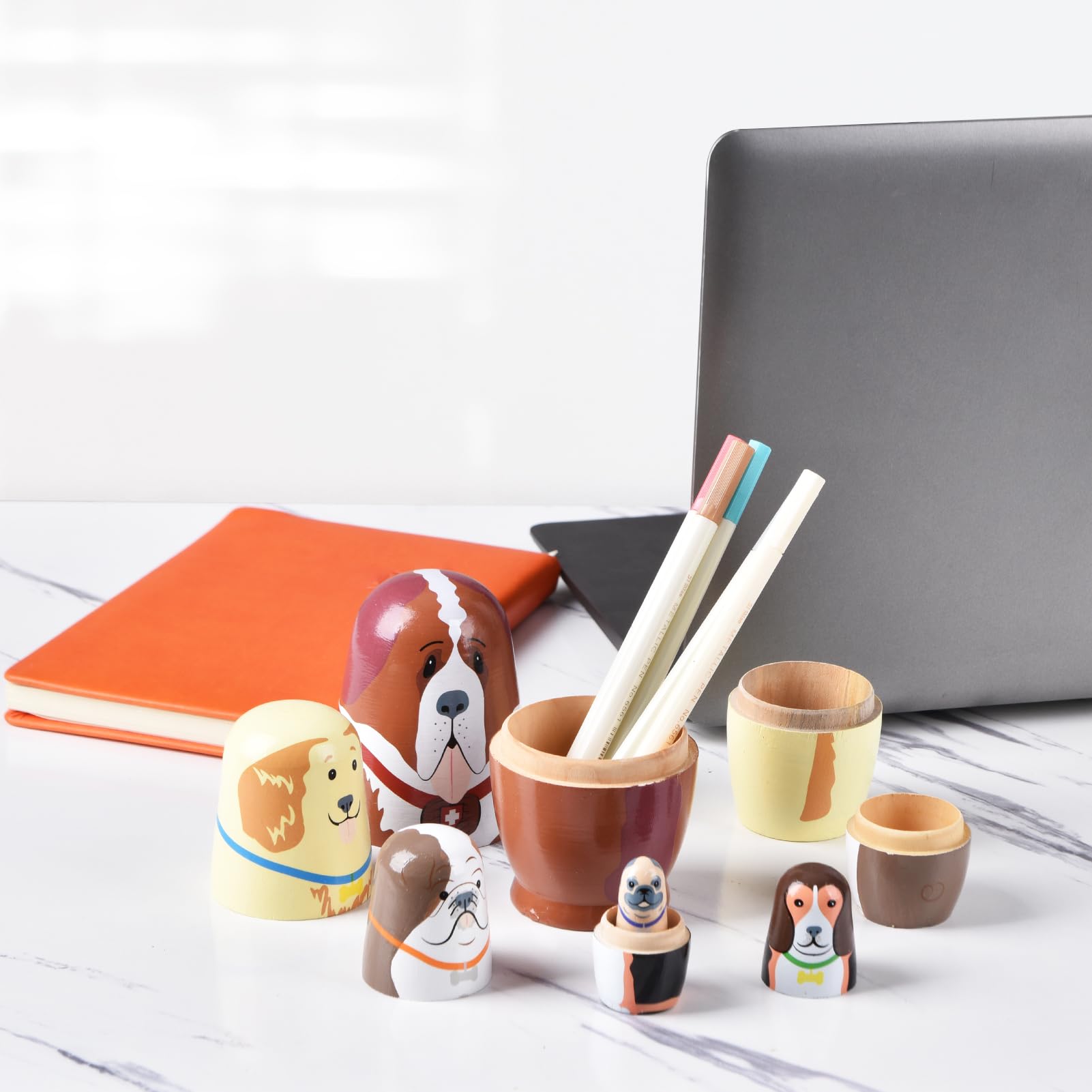 Russian Nesting Dolls, Stacking Wooden Handmade Matryoshka Dolls, 5 Pcs 6 