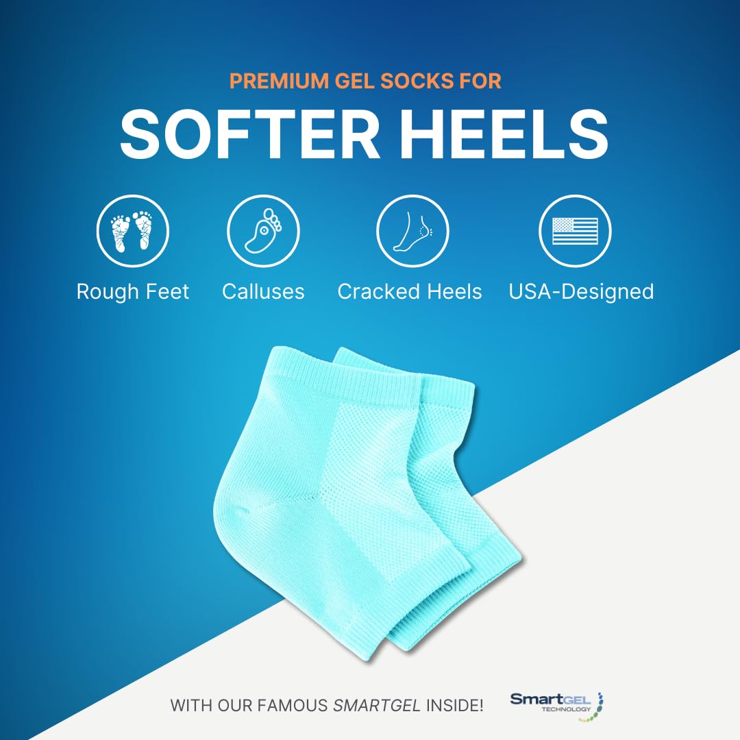 NatraCure Vented Moisturizing Gel Heel Sleeves - (Pedicure Socks for Dry Cracked Feet Treatment, Dry feet Treatment, Heel Socks for Women or Men - (608-M CAT) - Color: Aqua Blue - Size: Regular