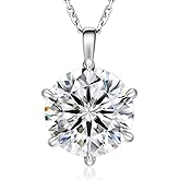 KRKC Moissanite Pendant Solitaire Necklace for Women, 0.5CT/1CT/2CT/3CT/4CT Lab Created Diamond Pendant, 6-Prong, VVS1 Clarity D Color, Adjustable S925 Sterling Silver Chain, 14K White Gold Plated, Anniversary Romantic Gift for Her, Birthday Gifts for Wife Girlfriend Mom Daughter, Mother's Day Valentines Christmas Gift