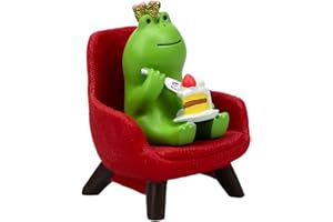 Refintural Miniature Frog Eating Cake Figurine - Funny Frog Sculpture for Shelf, Desk Decoration - Perfect Cute Frog Gift for Frog Lovers(Red Sofa)