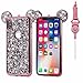iPhone X Case, Umiko(TM) Super Cute Sparkle Bling Bling Glitter 3D Disney Mickey Mouse Ears Soft Protective TPU Rubber Case with Strap for Apple iPhone X (2017), Rose Gold