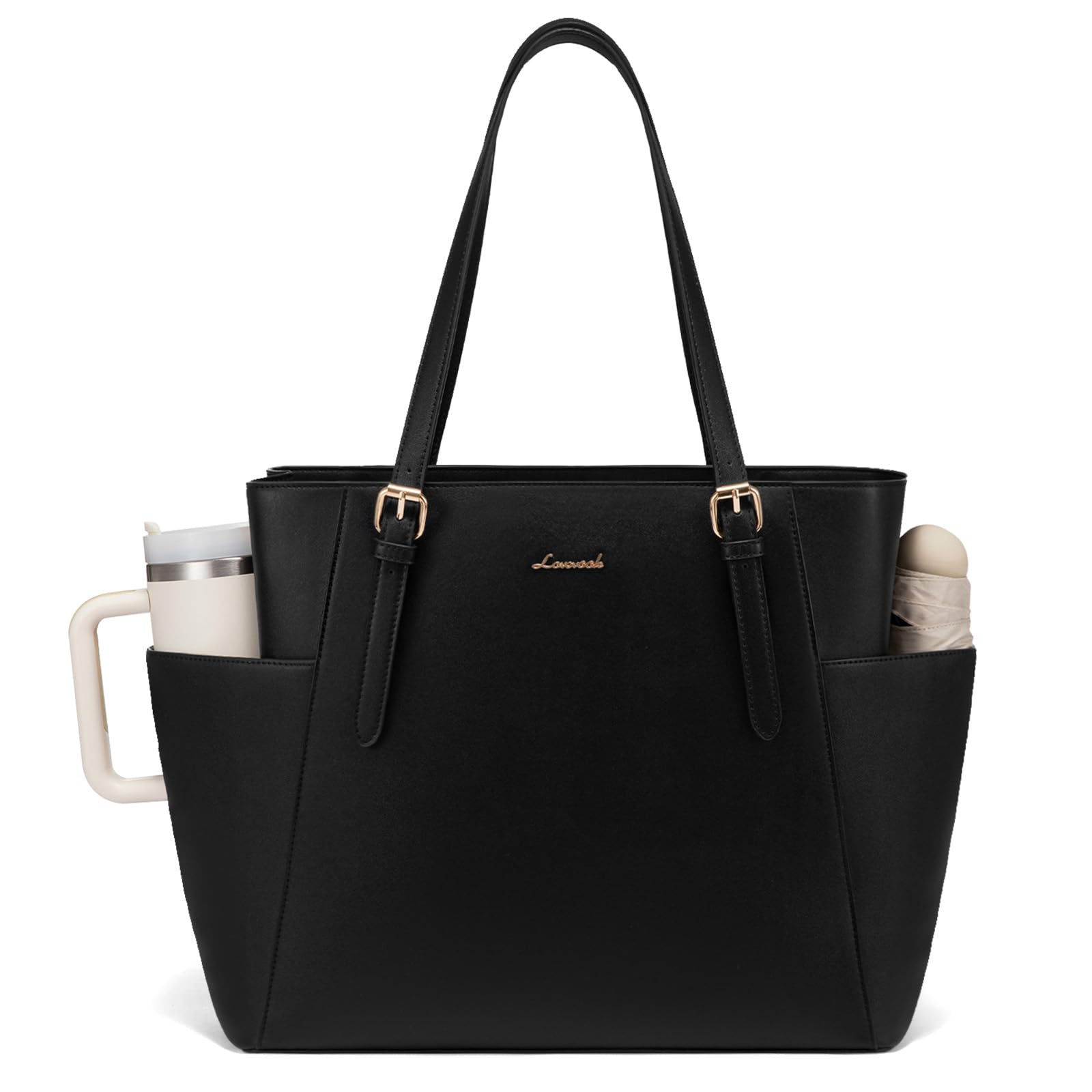 Photo 1 of LOVEVOOK Laptop Tote Bag for Women With Large Cup Holder, Leather Work Tote Bag for Women,15.6 Inch Professional Computer Briefcase Business Teacher Commuter Shoulder Bag,Office Travel Gift