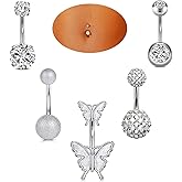 JBUJBU 5 Pcs Belly Button Rings Set - 14G Hypoallergenic Surgical Steel CZ Navel Piercing Jewelry, Silver Clicker Belly Rings for Women, Butterfly & Ball Design Belly Rings