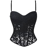 SHYMMUO Black Corset Top for Women Sexy Lace Floral Bustier Corset Tank Cami Top Gothic Lingerie Club Party Halloween Outfit