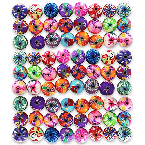 Nextnol 120pcs Fimo Polymer Clay Round Spacer Bulk Beads Handmade Colorful Pattern Beads for Jewelry Making (Assorted Color, 10mm)