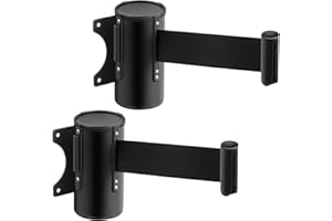 Landical 2 Pcs 16ft Wall Mount Retractable Barrier Belt Fixed Safety Belt Barrier Rope with Braking System Locking Button for Crowd Control Parking, Black