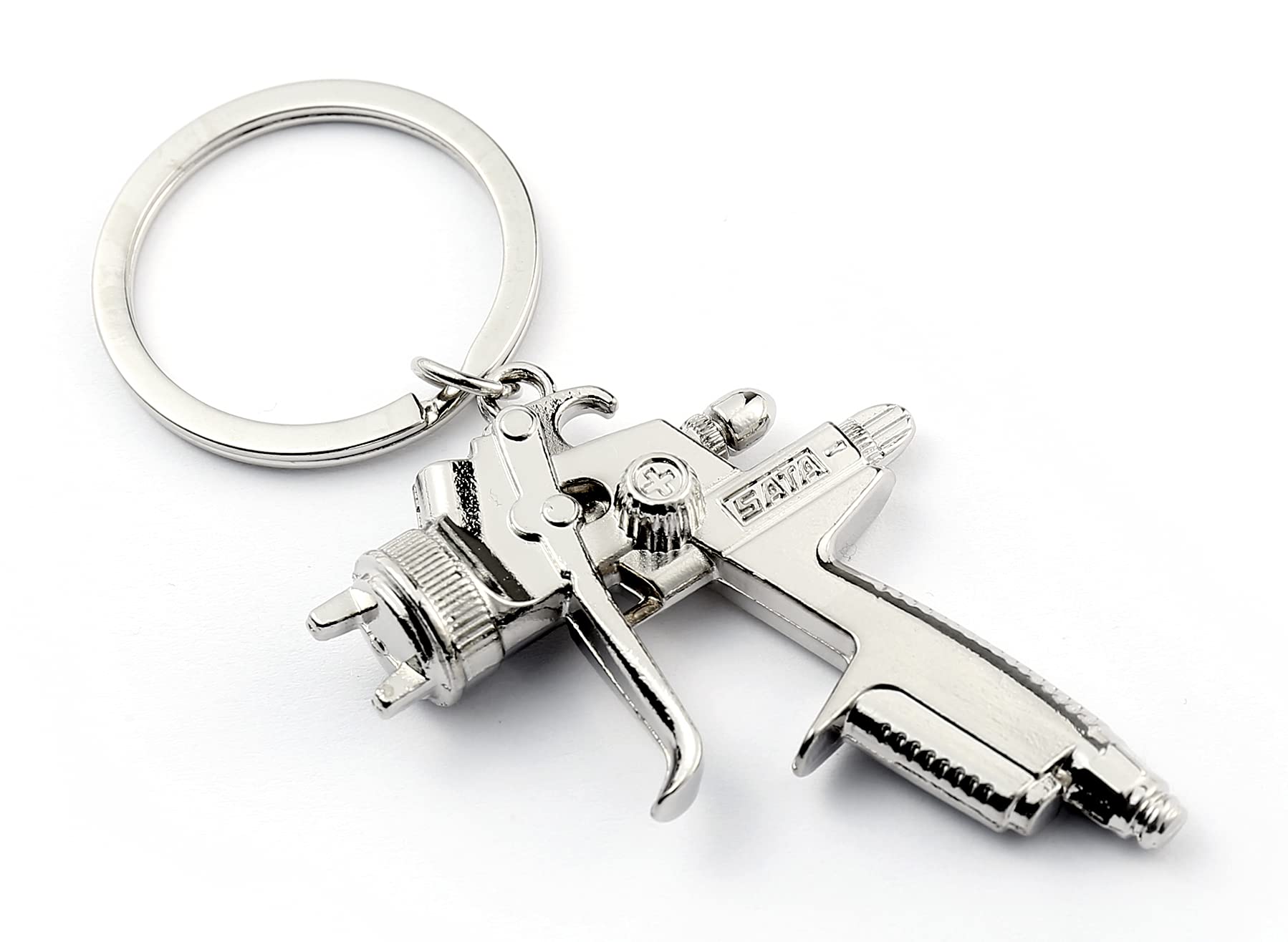 Komonee Spray Gun Metal Silver Keychain Paint Sprayer Key Ring Airbrush Key Chain Keyring