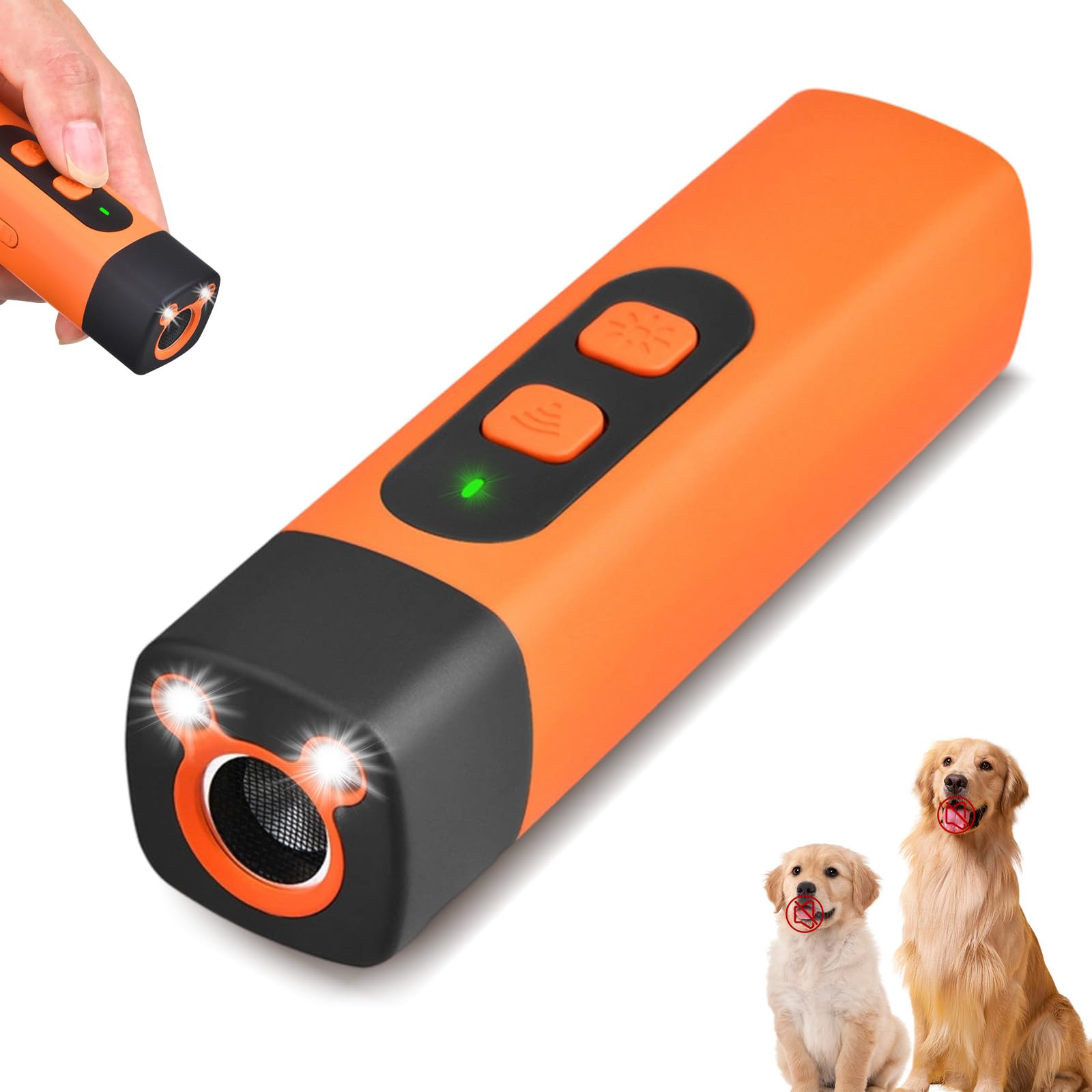 Photo 1 of Dog Bark Deterrent Device, Anti Barking Device for Dogs, 25FT Ultrasound Dog Bark Deterrent 3 Modes with LED Flashlight, for Training to Improve Bad Behavior (Orange)