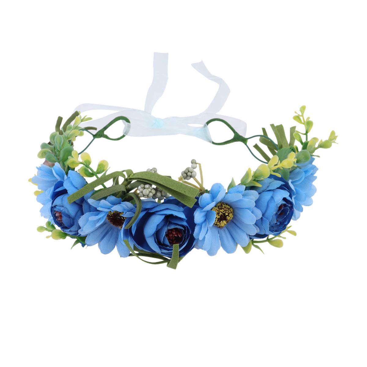 Lurrose 1PC Bridal Headband Adjustable Flower Wreath Head Hoop Halo Floral Crown Garland Headpiece for Weddigng Home Shop Blue