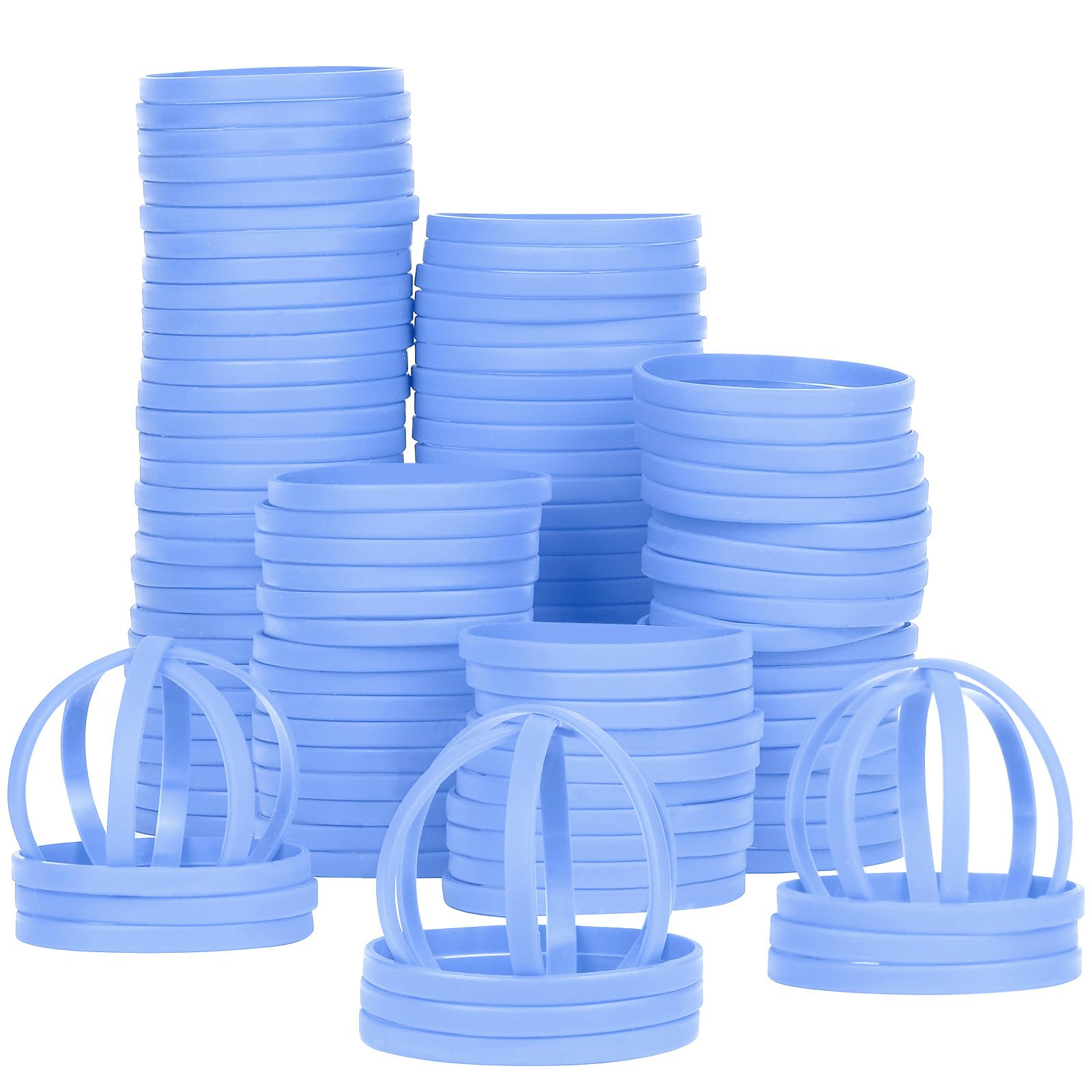 LVNRIDS 100 PCS Silicone Wristbands Rubber Bracelets 8 inch Length Sports Elastic Wristband Bracelet Bulk Gifts for Men Women Teacher Student Party SkyBlue