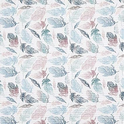 Fabulous Fabrics Waffelpiqué Baumwollstoff Federn – Weiss/Altrosa — Meterware ab 0,5m — Oeko-Tex Standard 100 — Zum Nähen von