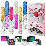 Satkago 12 Pcs Mermaid Slap Bracelets ,Two-Color Decorative Reversible Sequin Bracelet Valentines Birthday Party Favors for Girls Prizes for Kids Classroom Gifts