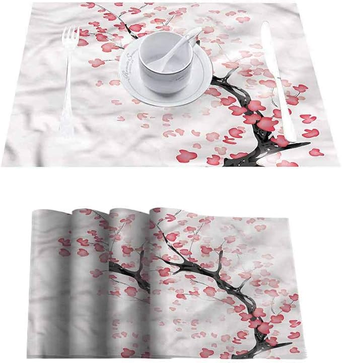 Non Slip Wipeable Placemats Place Mats, Cherry Blossom