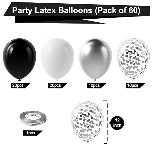 100 Ballons Noir Et Argent - 12 Pouces, Latex - Pour Anniversaire, Mariage, Fête