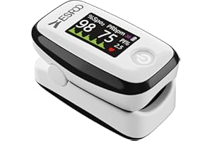 ESPOO Pulse Oximeter with 20 Memory, Oxygen Monitor Fingertip 4 Color TFT Display(SPO2), Alarm & Brightness Adjustable, Batteries & Lanyard Include(White&Black)