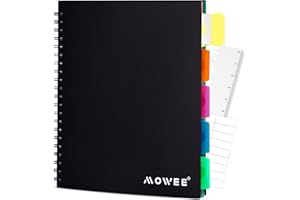 MOWEE Spiral Notebook - 5 Subject Notebook, College Ruled Notebook With Dividers Pocket, Tabs Label, 11" Ruler, 200 Pages, fo