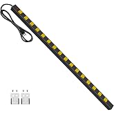 JUNNUJ Long Metal 16 Outlet Wide Spaced Power Strip, Yellow, 6 FT Cord | Heavy Duty Wall Mount Outlets for Garage Industrial Workshop, ETL Listed, 15A, 125V, 1875W