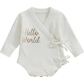 Frietlebird Unisex Newborn Baby Boy Girl Clothes Hello World Print Long Sleeve Romper Knit Sweater Onesie Coming Home Outfit
