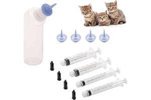 Gufastoe Pet Feeding Silicone Nipple with Curved Bottle and Syringes for Puppy Dog Cat or Other Pets (Grey)