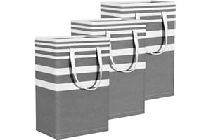 VOSGO Laundry Basket, 3-Pack 75L Waterproof Laundry Hamper, Collapsible Laundry Bag with Extended Handles, Organization Baskets for Clothes Toys, Family Dorm Room & Laundry Room Essentials, Grey