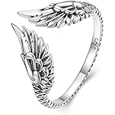 Kokoma Vintage Wing Open Statement Ring 925 Sterling Silver Antique Feather Wrap Finger Band Eternity Stacking Rings Promise Engagement Rings for Women