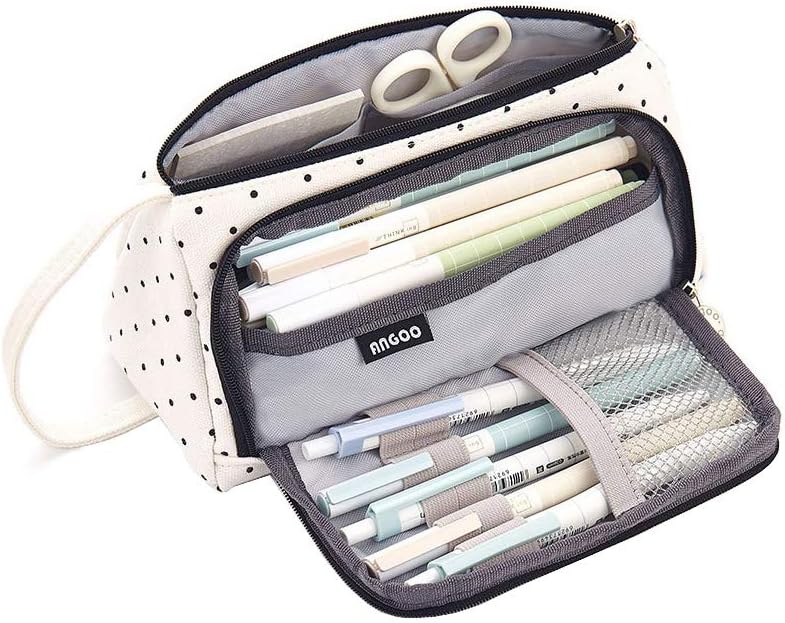 Doraking Big Capacity Colored Canvas Storage Pouch Multi-functional Marker Pen Pencil Case Simple Stationery Bag Holder for Middle High School Office College Student Christmas Gift (Dot Black)