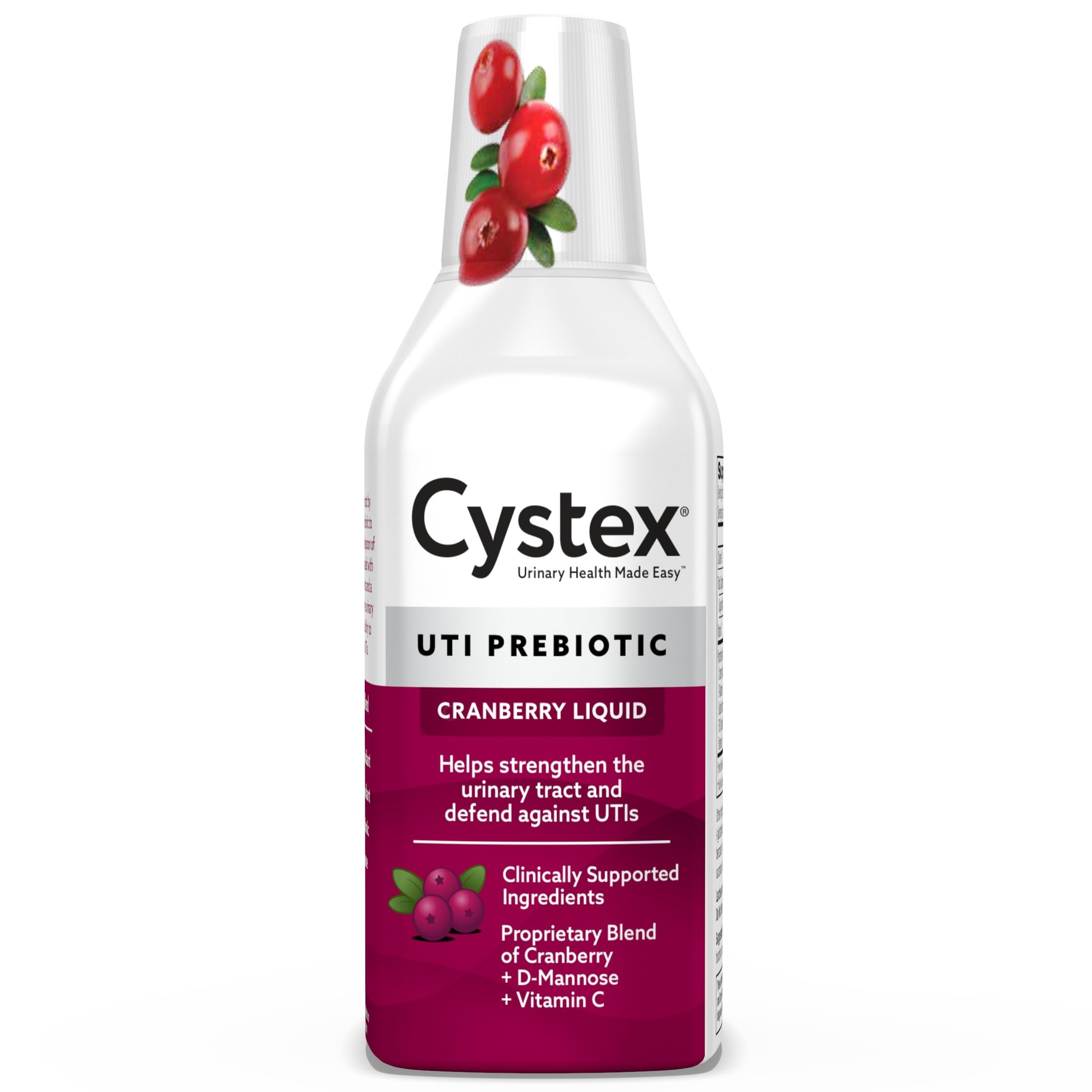 Cystex UTI Support & Urinary Health Supplement - Sugar-Free Cranberry Prebiotic with D-Mannose, Vitamin C, & Bromelain for UTI Protection & Maintenance - Liquid Formula for Men & Women - 7.6 oz