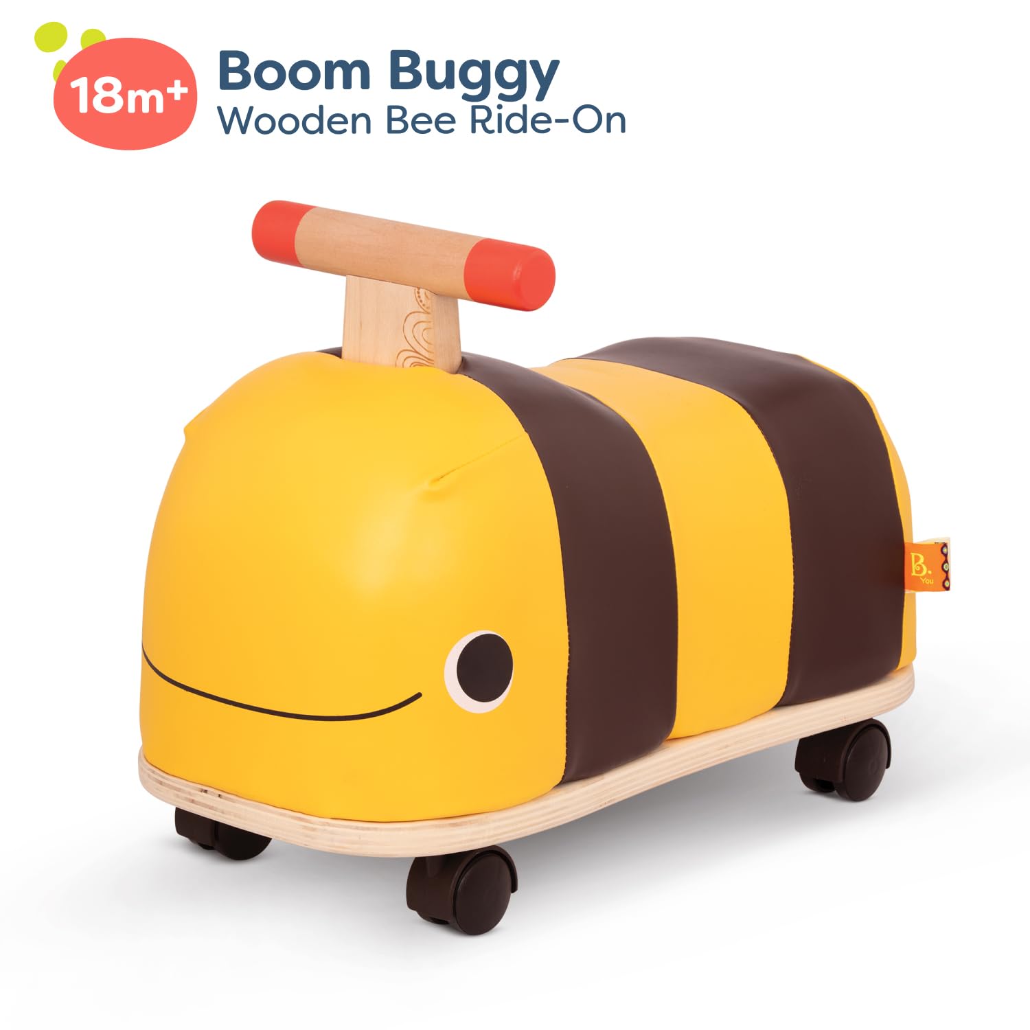 B. toys- Boom Buggy- Ride On- Wooden Ride On for Toddlers – Handle & 4 Smooth Wheels – Push & Roll Bee – 18 Months +