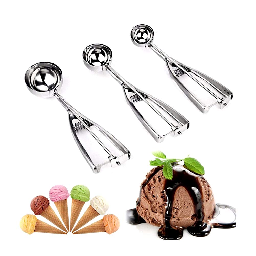 3 Pcs 3 Size Stainless Steel Ice Cream Scoop with Trigger