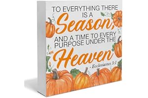 HEIJIE to Everything There Is a Season Bible Verse Wood Box Sign Art Desk Christian Decor Ecclesiastes 3:1 Scriptures Wood Block Sign Fall Pumpkins Sign Decor 5 X 5 Inches for Tabletop Shelf Wall