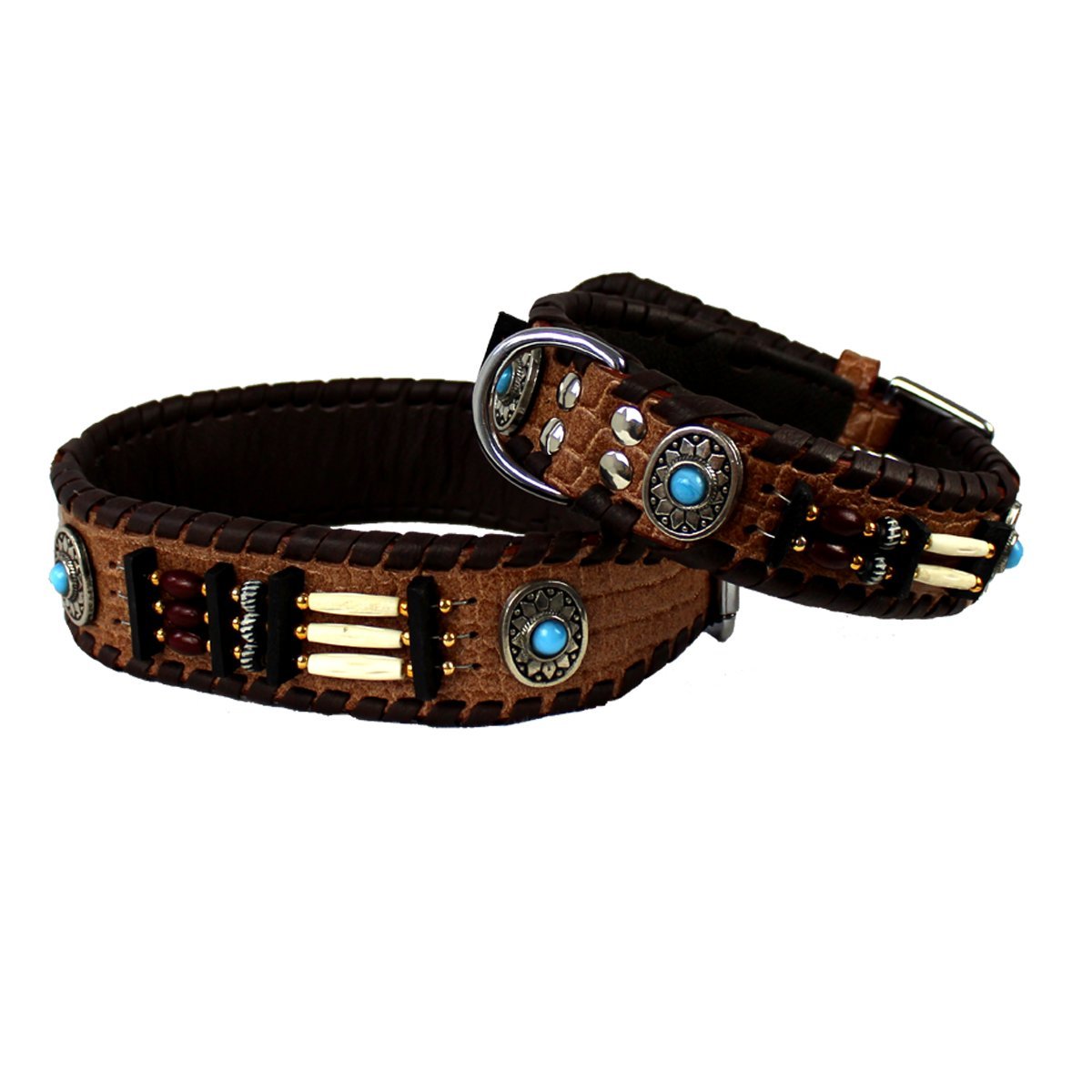 MICHUR Carlota Halsband Indianer Hundehalsband Leder Braun