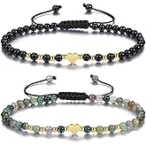 GEHECRST 2Pcs Amethyst Rose Quartz Crystal Bracelet for Women 4mm Healing Gemstone Beaded Bracelet with Gold Heart Charm Bracelets Jewelry Gifts for Lover Birthday Valentine’s Day