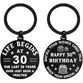 ENGZHI Cute Birthday Keychain for 30th 40th 50th 60th 70th 80th, Samll Milestone Gift with Inspirational Quotes, Black