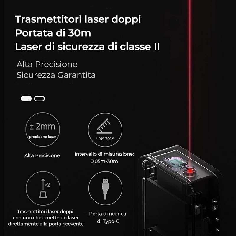 Metro Laser, 30m Misuratore Laser Distanza Mini, Regalo Uomo Gadget