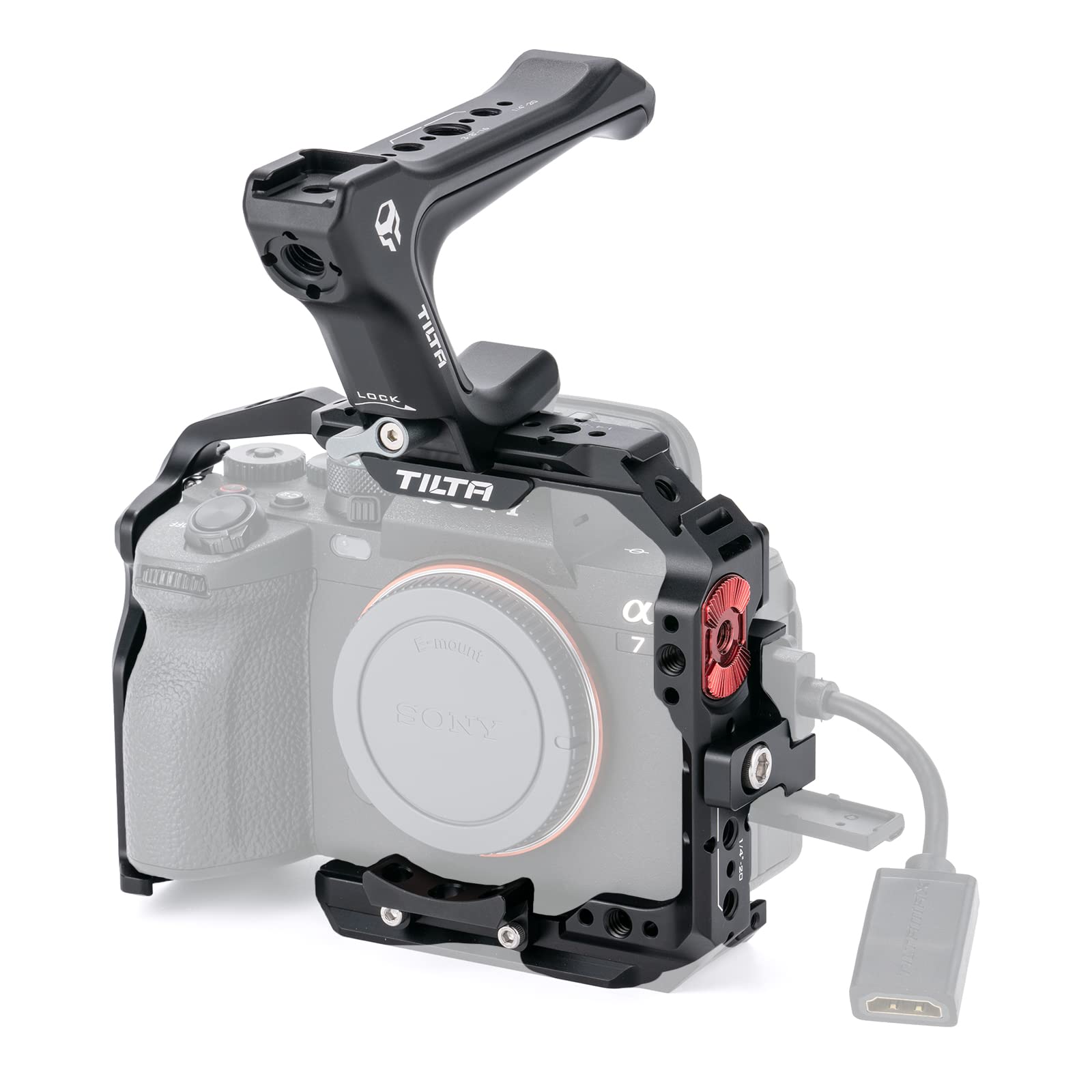 TILTA Camera Full Cage Compatible with Sony a7 IV a1 S3 R4 73 R3 A9 with Top Handle and HDMI Cable Clamp, Camera Cage Basic Kit Video Movie Filmmaking Rig TA-T30-A-B
