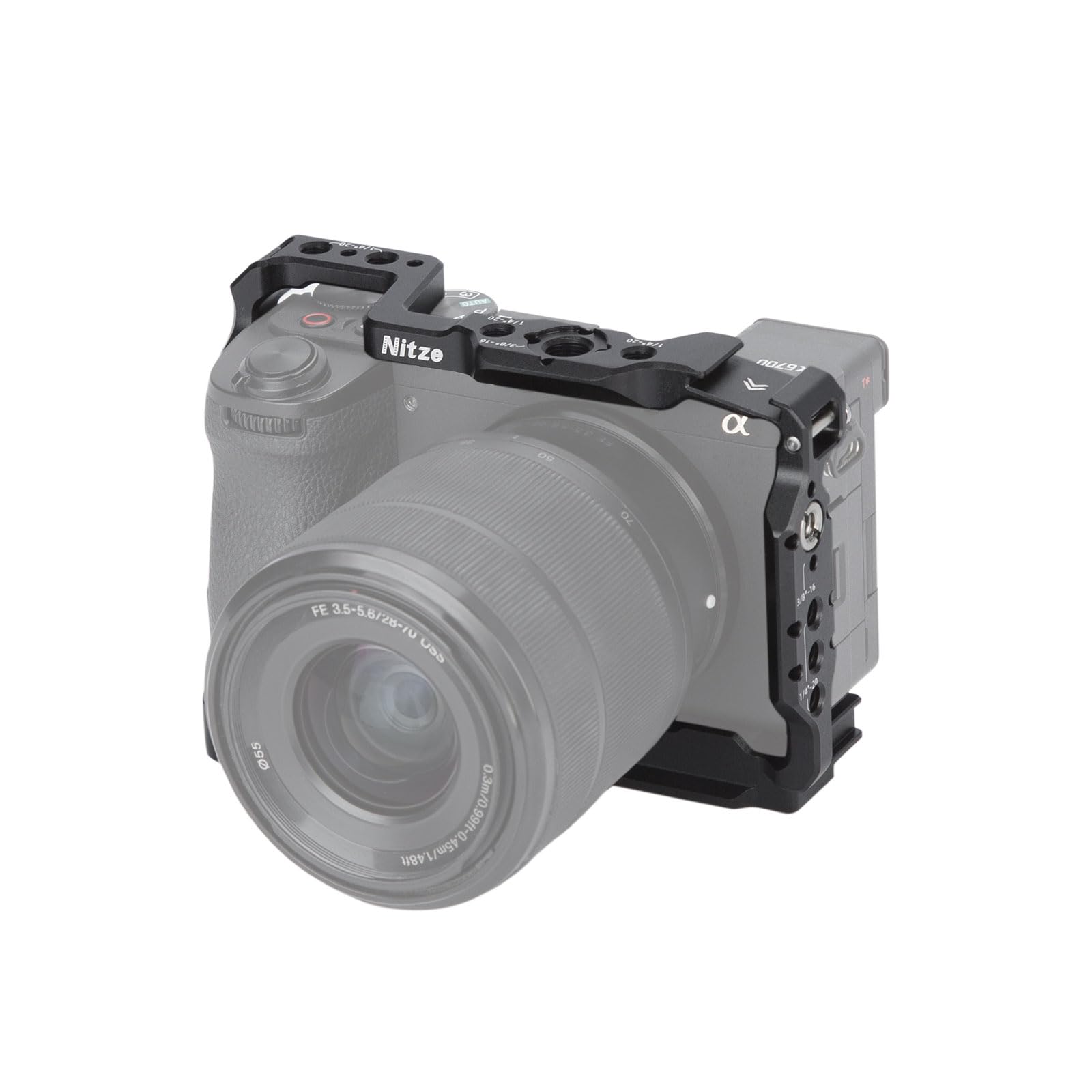 Nitze A6700 Cage for Sony Alpha 6700 Camera with Built-in Cold Shoe, NATO Rail and Arca Quick Release Plate - T-S12A