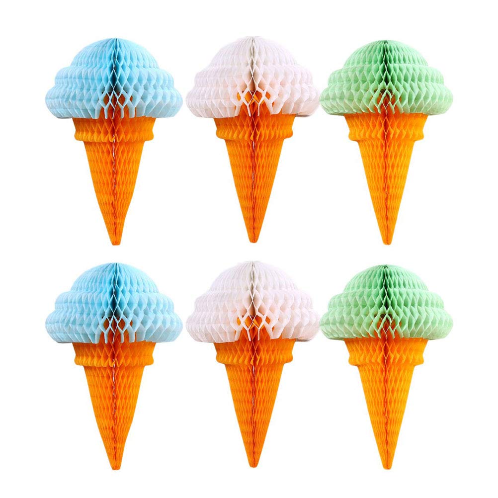 NUOBESTY 6Pcs Paper Ice Cream Balls Ball Hanging Cream Honeycomb Decoration for Store Party Gatherings - Random Color