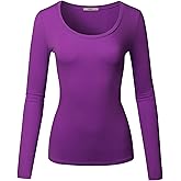 STARJJ Womens Basic Active Strethcy Cotton Slim Fit V-Neck & Scoop Neck Long Sleeve T-Shirt Top (S-2XL)