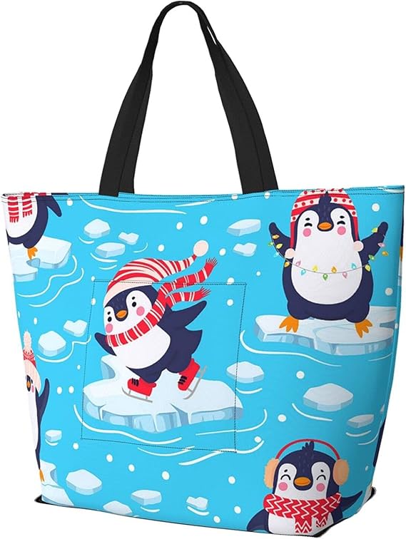 Amazon トートバッグ レディース ペンギン 氷 柄 肩掛けバッグ 折りたたみ ファスナー付き メンズ バンドバッグ ショッピングバッグ エコー バック マザーズバッグ 手提げかばん 大容量 丈夫 カジュアル Jhsa トートバッグ