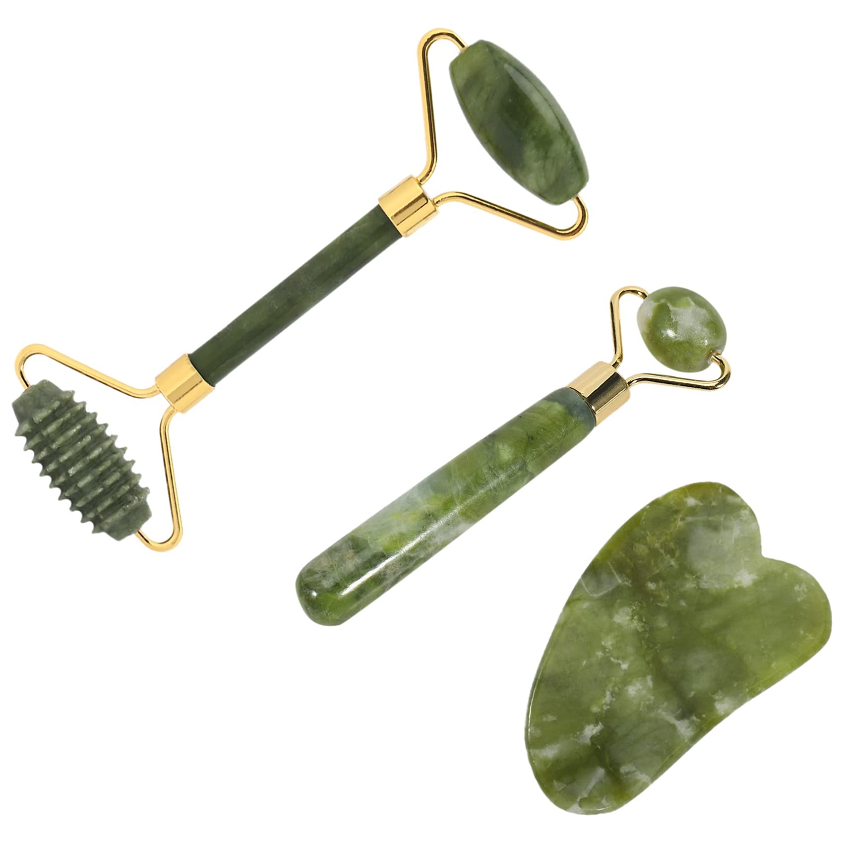 HEYABAE Jade Roller Kit, Facial Roller Massager Eye Natural Anti-Aging, Guasha Massage Tool,Natural Green Slimming Massager Gua Sha Massage Kits Face Roller