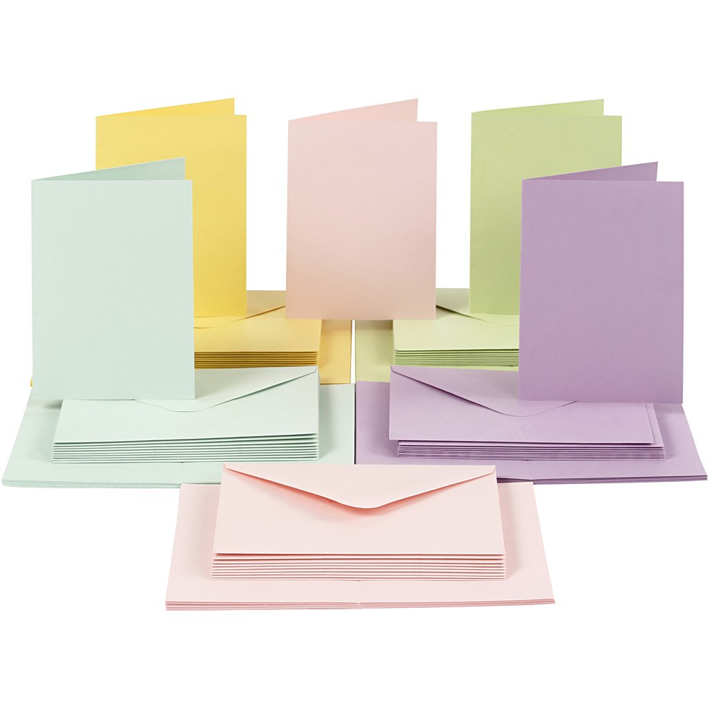 Cards & Envelopes, card size 10,5x15 cm, envelope size 11,5x16,5 cm, pastel colours, 50sets