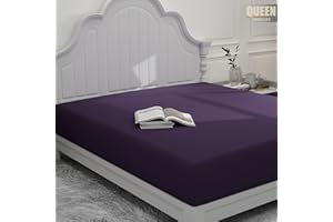OMAIGAR Queen Fitted Sheet Purple, Single Hotel Luxury Bed Fitted Sheet Only Deep Pocket Soft Breathable Comfy Easy Fit Wrinkle Free(Fitted Sheet, Queen, Purple)