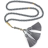 beirunde Muslims Islamic Dhikr Tasbeeh Tasbih Prayer Beads, 99 Hematite Beads with Tassel