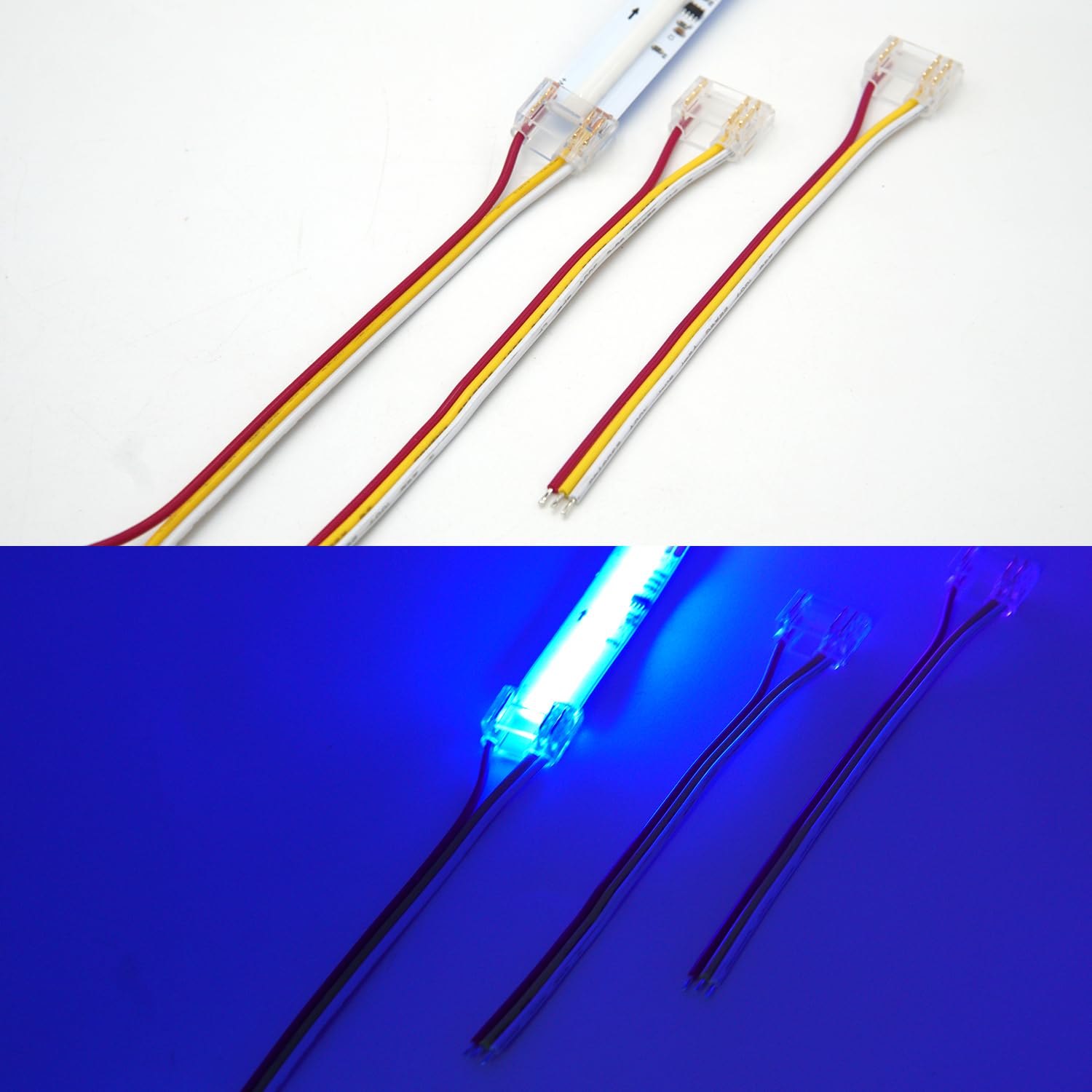 Boarda RGB Smart IC COB LED Strip Connectors, 3-Pin 12mm + Cable, 10Pcs Strip to Wire for 2mm RGBIC COB LED Lights
