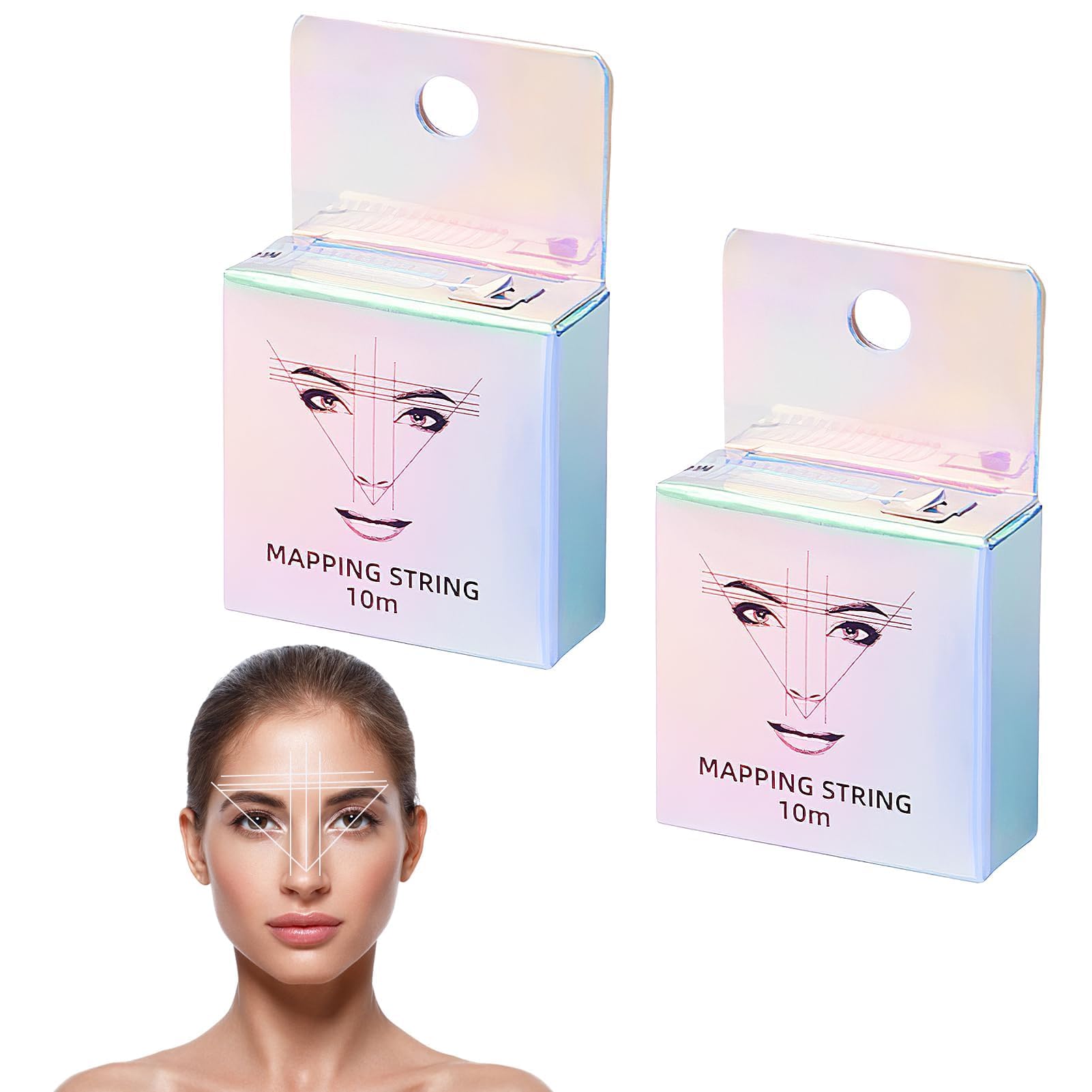 2PCS Eyebrow Mapping String Xmas Gifts Pre-Inked White Brow Mapping String Christmas Black Brow Mapping Pen Cosmetic Tool for Microblading and Waxing for Eyebrow Permanent Makeup(10M/32.8ft)