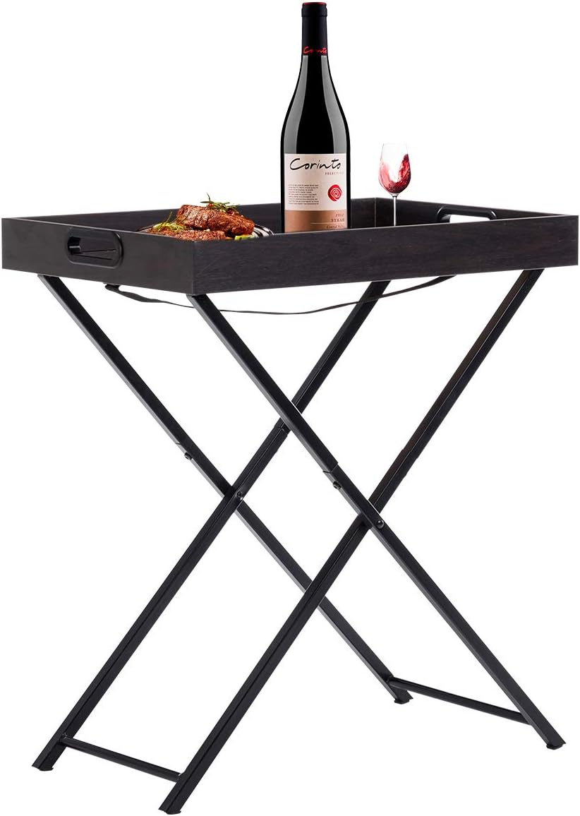 SEATZONE Wooden TV Tray Removable Tray Top End Table Living Room Serving Coffee Tray Table, Brown